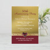 Chic Gold und Red Fiftieth Wedding Jahrestag Einladung (Stehend Vorderseite)