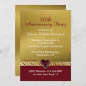 Chic Gold und Red Fiftieth Wedding Jahrestag Einladung (Vorne/Hinten)