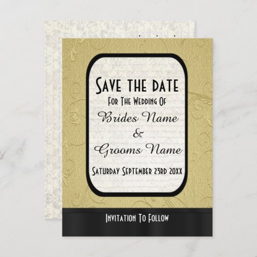 Chic Gold und Schwarz Save the Date Ankündigungspostkarte (Vorne/Hinten)