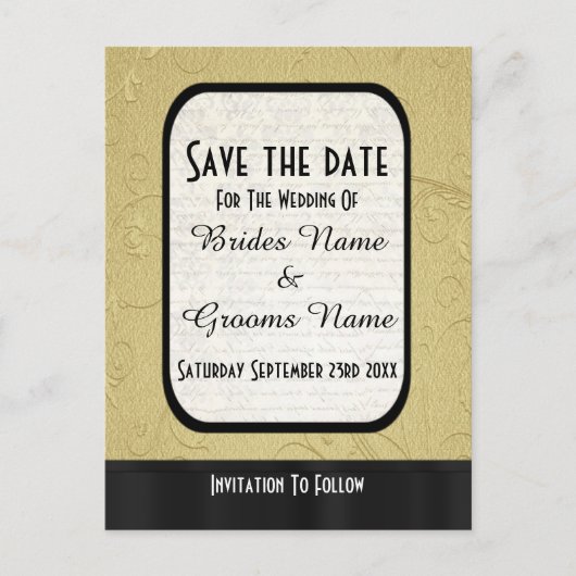 Chic Gold und Schwarz Save the Date Ankündigungspostkarte (Vorderseite)
