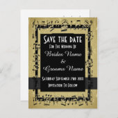 Chic Gold und Schwarz Save the Date Ankündigungspostkarte (Vorne/Hinten)