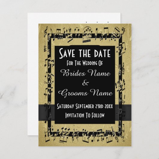 Chic Gold und Schwarz Save the Date Ankündigungspostkarte (Vorne/Hinten)