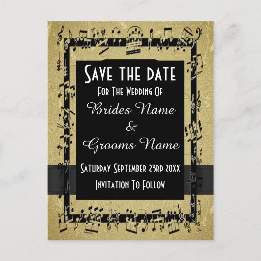 Chic Gold und Schwarz Save the Date Ankündigungspostkarte (Vorderseite)