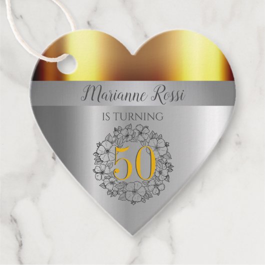 Chic Gold und Silber Metallic Heart geformt Geschenkanhänger (Vorderseite)