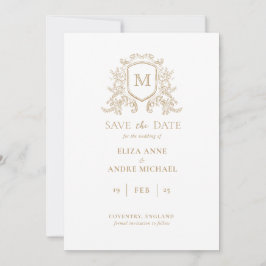 Chic Gold und White Monogram Save the Date