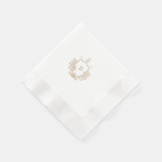 Chic Gold und White Wappen Monogram Custom Wedding Serviette (Ecke)