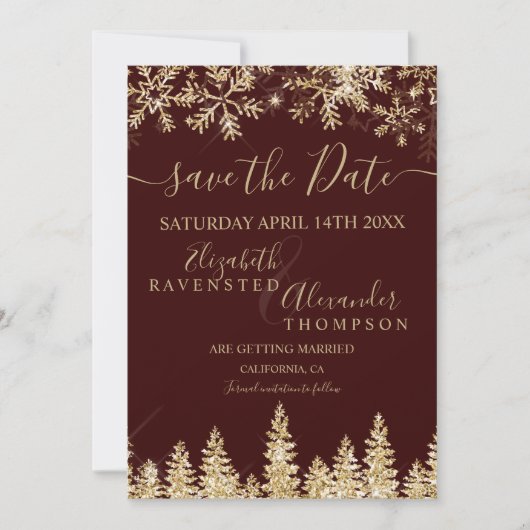 Chic gold verschneit pine Weihnachten Save the Dat Date (Vorderseite)