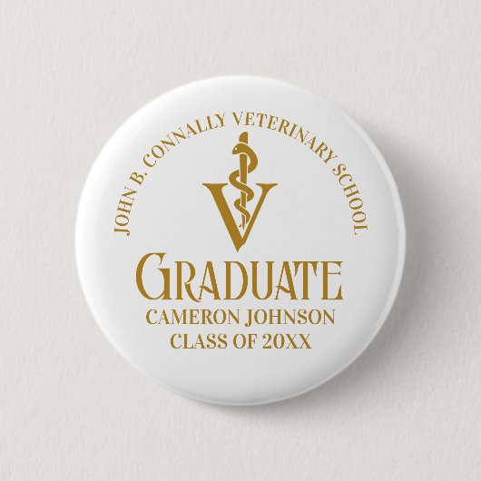 Chic Gold Veterinary School Graduate Personalisier Button (Vorderseite)