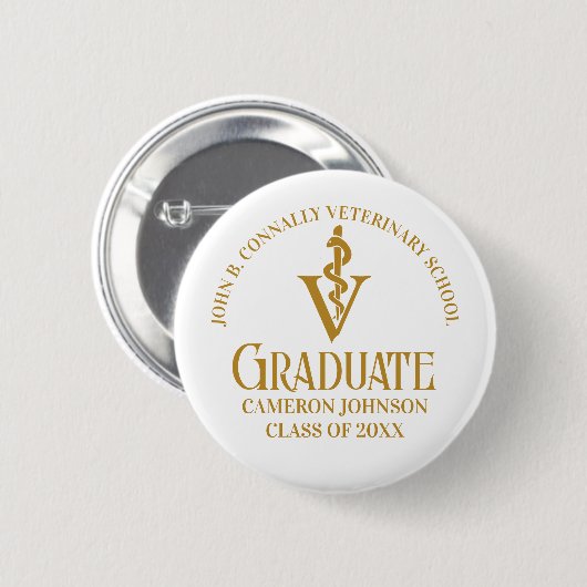 Chic Gold Veterinary School Graduate Personalisier Button (Vorne & Hinten)
