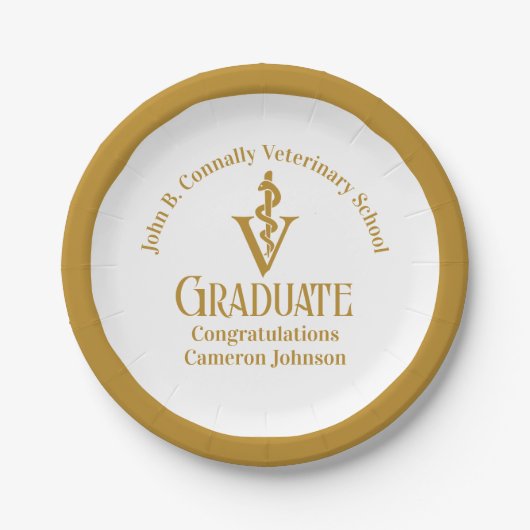 Chic Gold Veterinary School Graduation Party Pappteller (Vorderseite)
