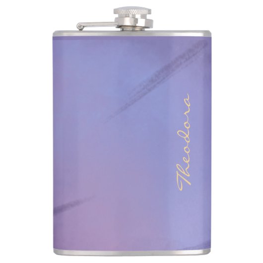 Chic Gold Violet Abstrakt floral Flachmann (Vorderseite)