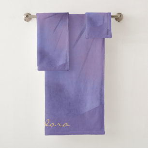 Chic Gold Violet Abstrakt floral Patern Badhandtuch Set