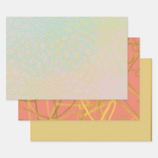 Chic Gold Violet Pink Floral Geschenkpapier Set (Set)