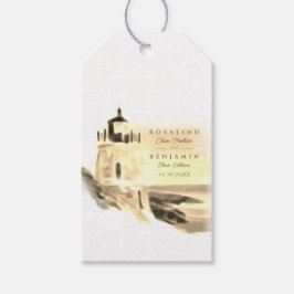 Chic Gold Watercolor Lighthouse Script Wedding Geschenkanhänger