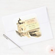 Chic Gold Watercolor Lighthouse Script Wedding