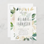 Chic Gold Watercolor Peonys Brautparty Einladungspostkarte (Vorne/Hinten)