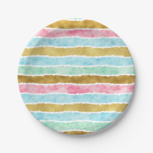 Chic Gold Watercolor Streifen Pappteller