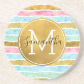 Chic Gold Watercolor Stripes Monogram Untersetzer (Vorne)