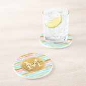 Chic Gold Watercolor Stripes Monogram Untersetzer (Seite)