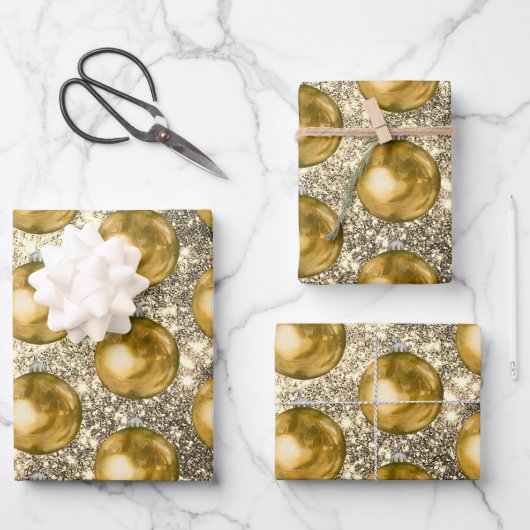Chic Gold Weihnachtsbälle Silver Sprakls Geschenkpapier Set (Vorderseite)