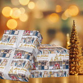 Chic Gold Weihnachtsbaum Familie Foto Collage Geschenkpapier
