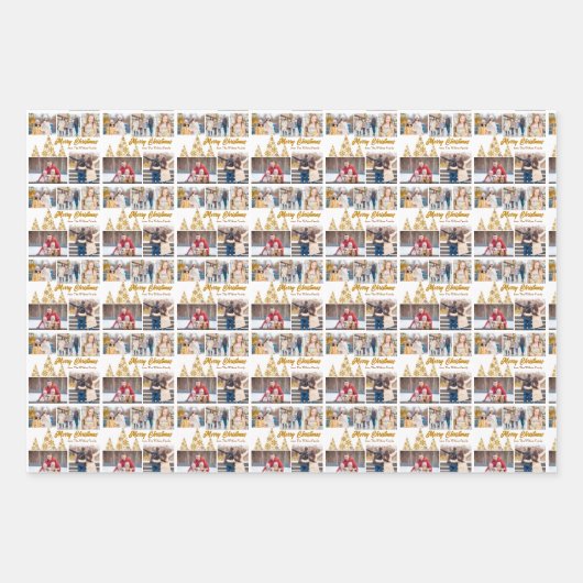 Chic Gold Weihnachtsbaum Familie Foto Collage Geschenkpapier Set (Vorderseite 2)