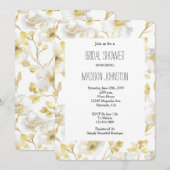 Chic Gold White Flowers Bridal Shower Einladung (Vorne/Hinten)