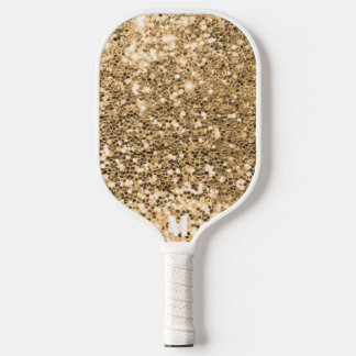 Chic Gold White Glittery Glitzern Moderne Monogram Pickleball Schläger