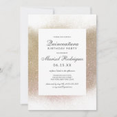 Chic Gold White Glitzer Staubgrenzenquinceñera Einladung (Vorderseite)