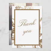 Chic Gold & White Imitats Metal Floral Foto Hochze Dankeskarte (Vorne/Hinten)
