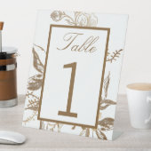 Chic Gold & White Imitats Metal Floral Wedding Tab Sockelschild (In Situ)