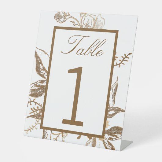 Chic Gold & White Imitats Metal Floral Wedding Tab Sockelschild (Vorderseite)