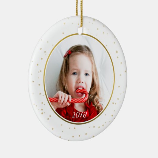 Chic Gold & White Joliday Family Foto Christm Keramik Ornament (Rechts)