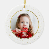 Chic Gold & White Joliday Family Foto Christm Keramik Ornament (Vorne)