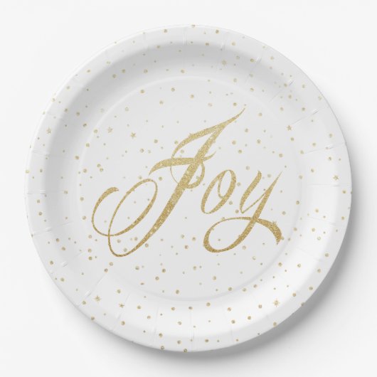 Chic Gold & White Joy Glitzern Weihnachtsfeiertag Pappteller (Vorderseite)