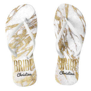 Chic Gold White Marble Bride Wedding Bachelorette Badesandalen