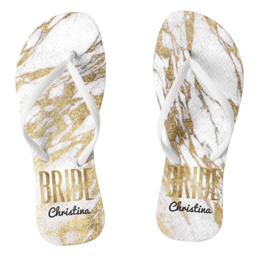 Chic Gold White Marble Bride Wedding Bachelorette Badesandalen (Fußbett)