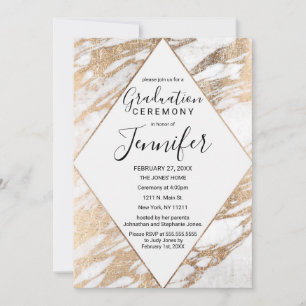 Chic Gold White Modern Marmor Abschluss Einladung