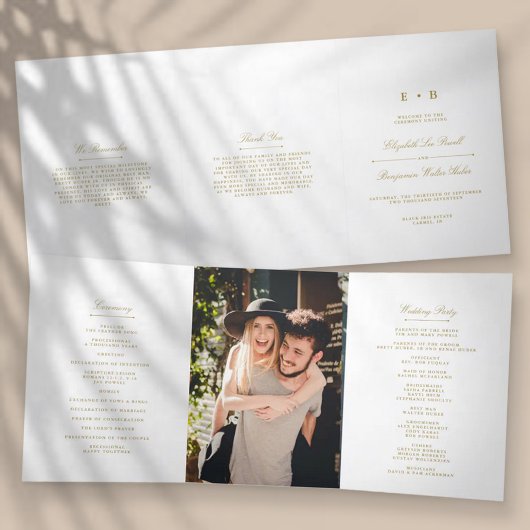 Chic Gold & White Wedding Dreifach-gefaltete Programmkarte