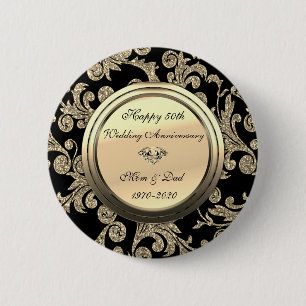 Chic Gold Wirbel Black 50. Hochzeitstag Button