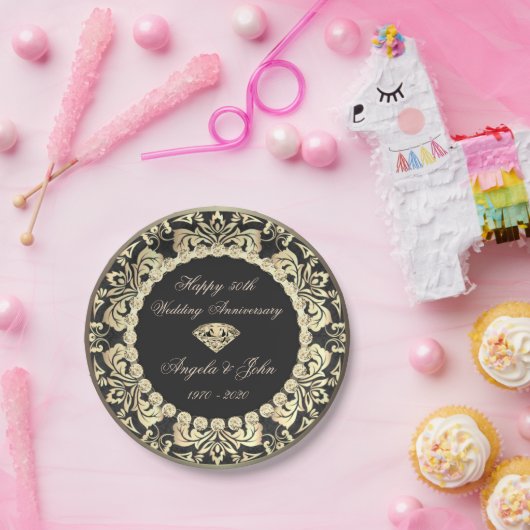 Chic Gold Wirbel Diamonds 50th Wedding Anniversar Pappteller (Party)