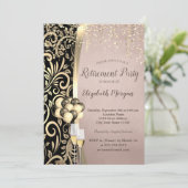 Chic Gold Wirbel Glas, hohe Absatz Einladung (Stehend Vorderseite)