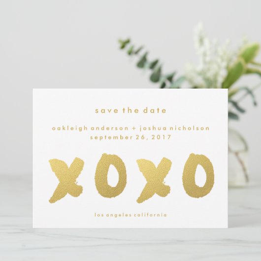 Chic Gold | XOXO Einfach modern Save the Date (Stehend Vorderseite)