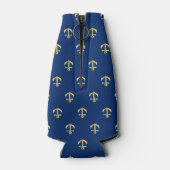 Chic Gold Yellow Anchor Muster auf dunkelblau Flaschenkühler (Rückseite)