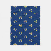 Chic Gold Yellow Anchor Muster auf dunkelblau Fleecedecke (Vorderseite)