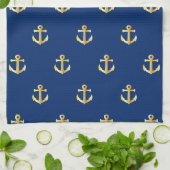 Chic Gold Yellow Anchor Muster auf dunkelblau Handtuch (Gefaltet)
