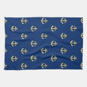Chic Gold Yellow Anchor Muster auf dunkelblau Handtuch (Horizontal)