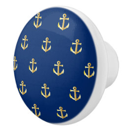 Chic Gold Yellow Anchor Muster auf dunkelblau Keramikknauf