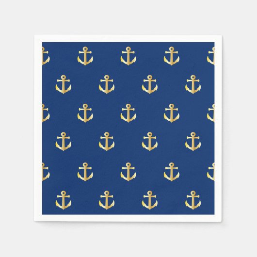Chic Gold Yellow Anchor Muster auf dunkelblau Serviette (Vorderseite)