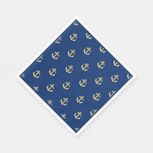 Chic Gold Yellow Nautical Anchors Pattern auf blau Serviette (Ecke)